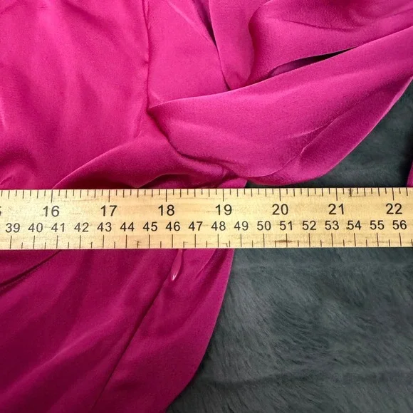 Strut & Bolt Magenta Pink Satin Wrap Mini Dress Long Sleeve Ruched Size M - Picture 3 of 6